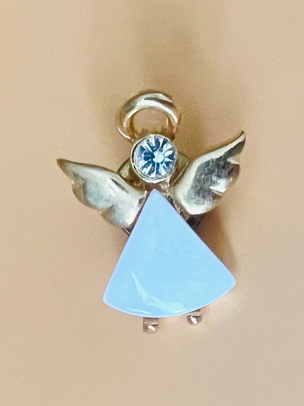 Enamel and Gold tone Angel pin/Lapel with Clear Stone